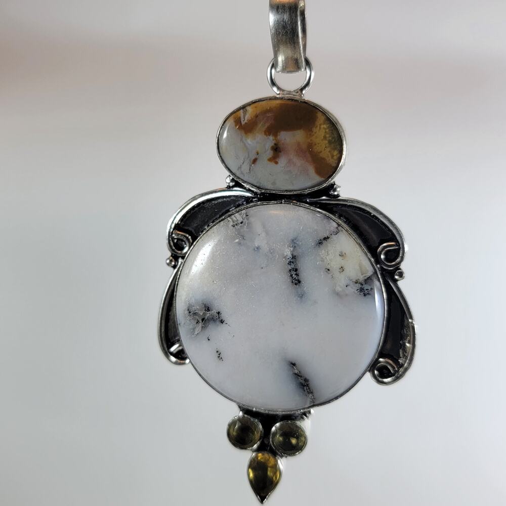 Handmade Pendant with Dendritic Opal & Agate Accents – Silver Natural Stone